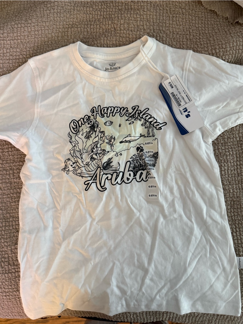 Kids White Graphic Aruba Tee with Island Design